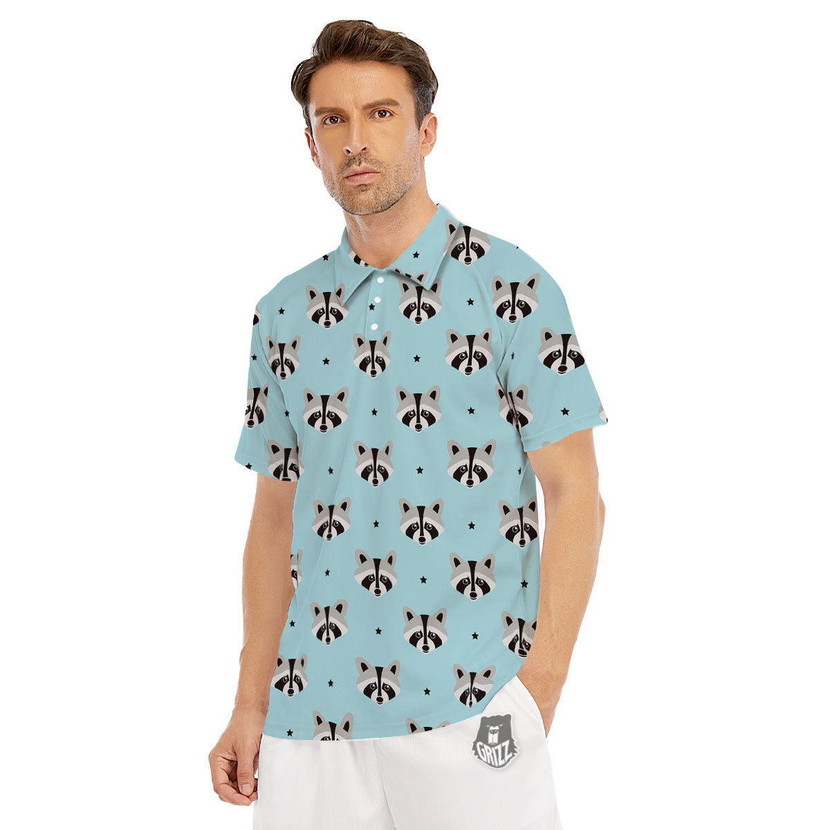 Raccoon Cartoon Print Pattern Men's Golf Shirts-grizzshop