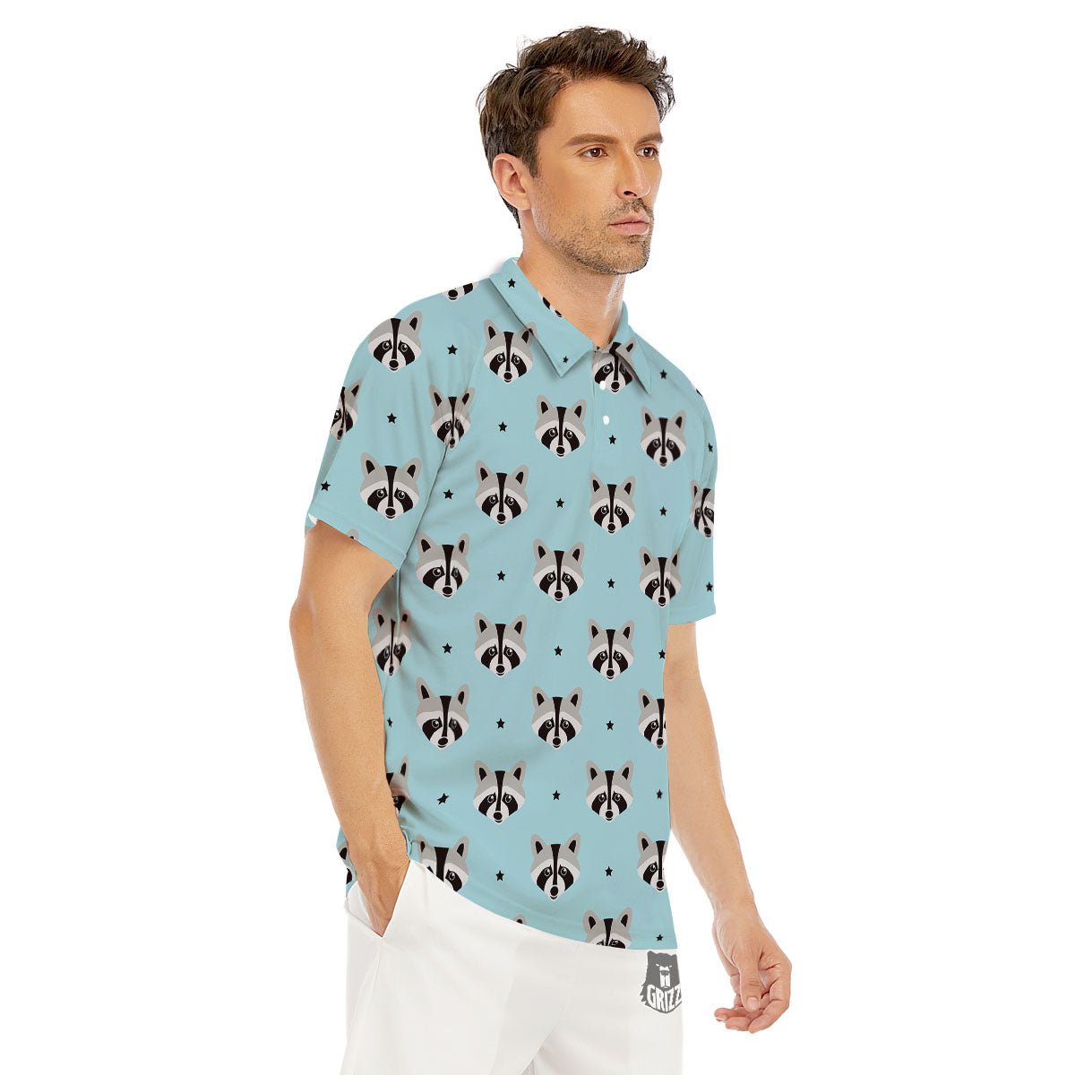 Raccoon Cartoon Print Pattern Men's Golf Shirts-grizzshop