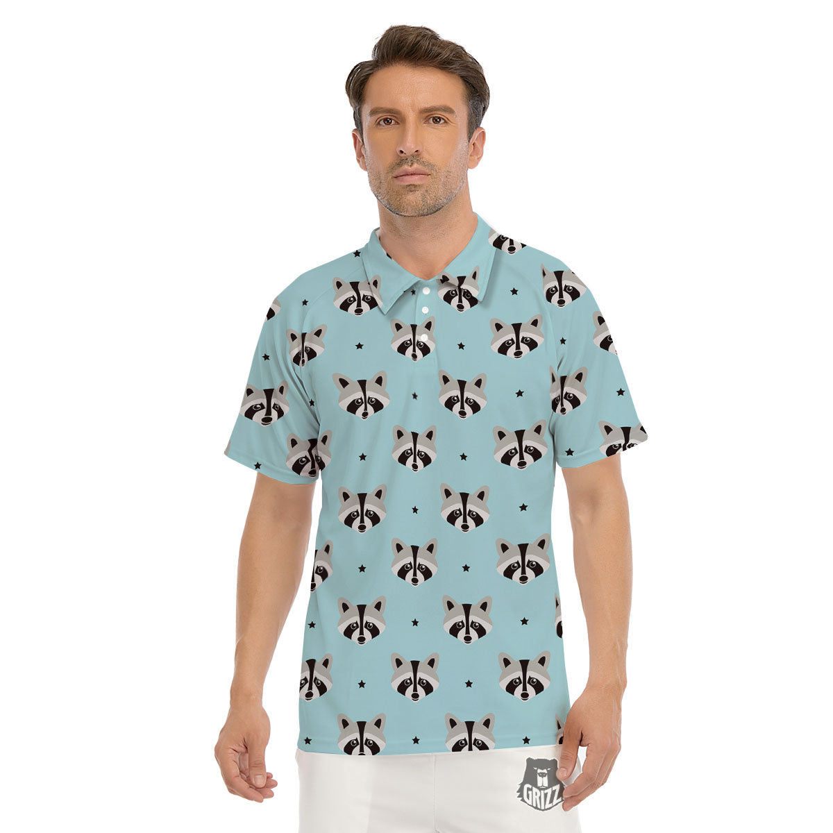 Raccoon Cartoon Print Pattern Men's Golf Shirts-grizzshop