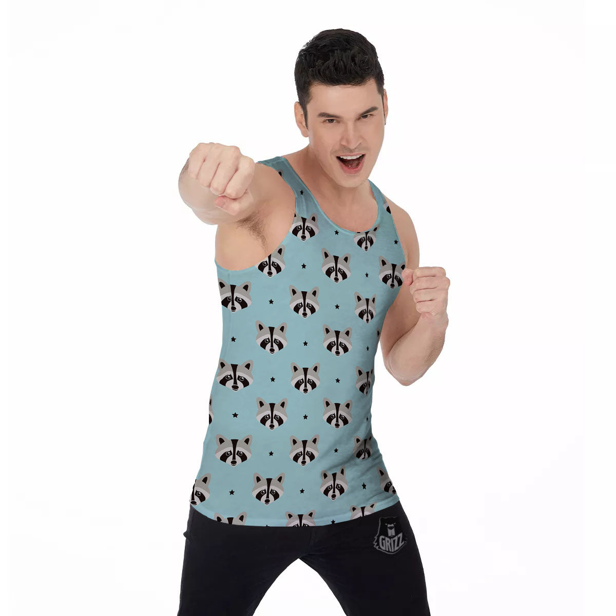 Raccoon Cartoon Print Pattern Men's Tank Top-grizzshop