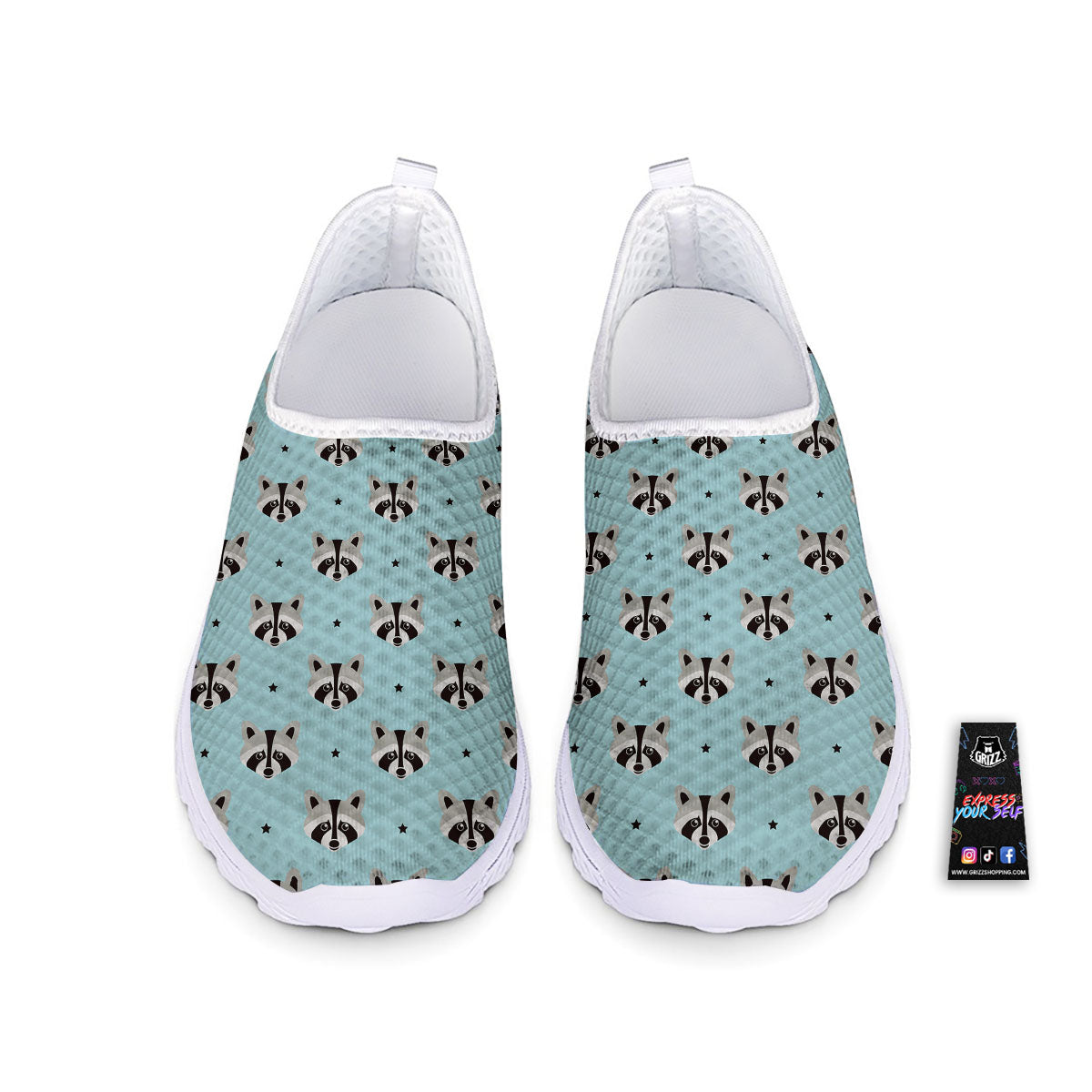 Raccoon Cartoon Print Pattern Nurse Shoes-grizzshop