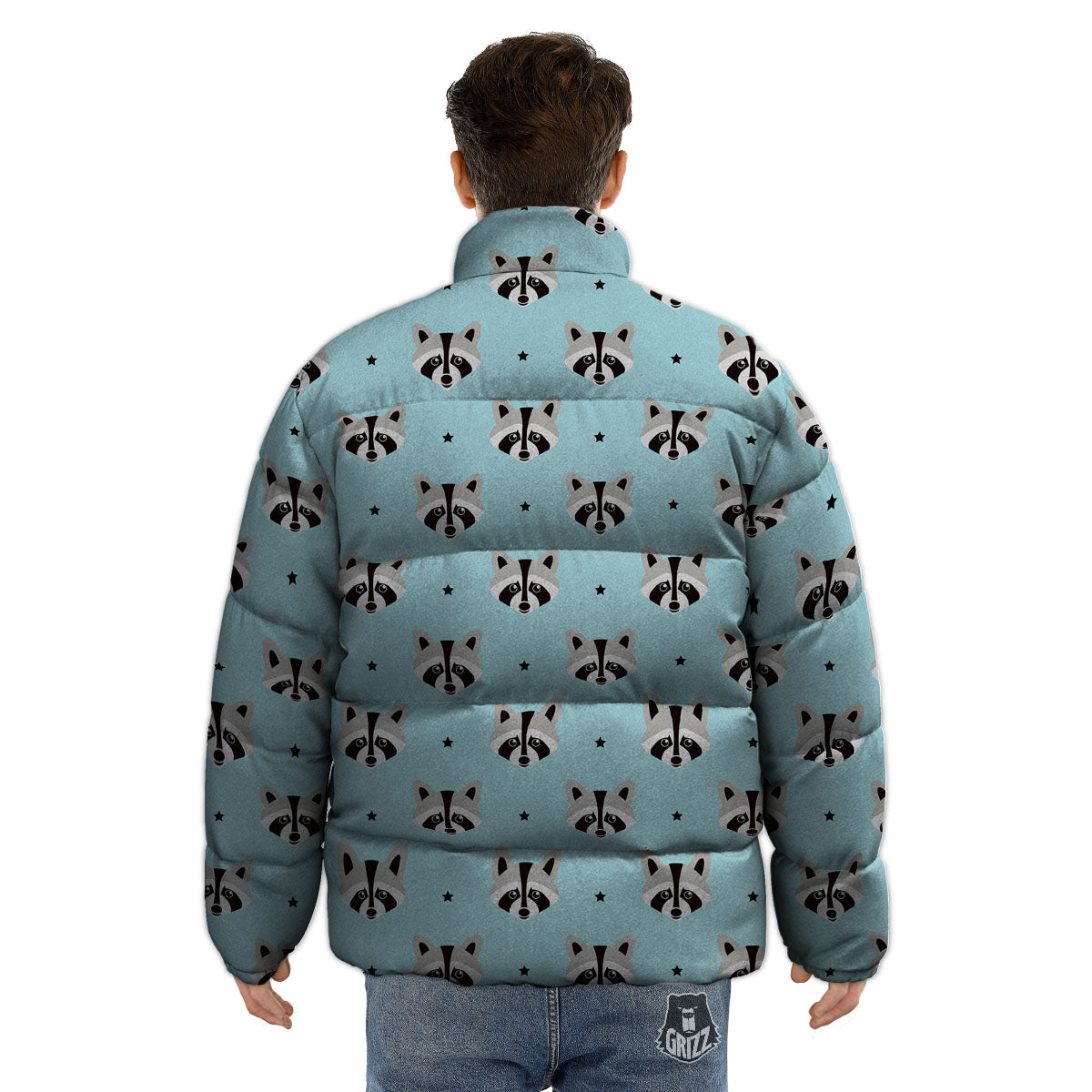Raccoon Cartoon Print Pattern Puffer Jacket-grizzshop