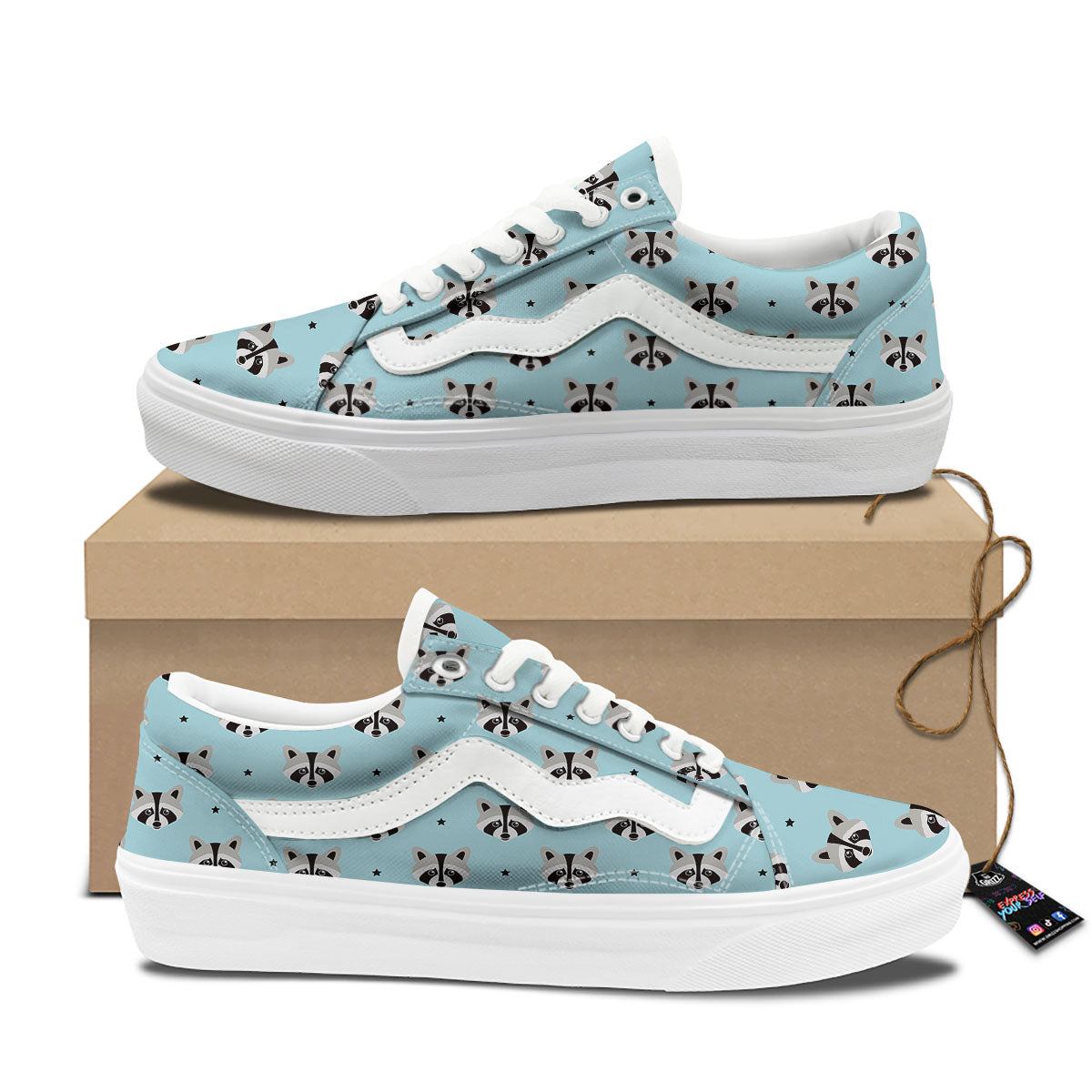 Raccoon Cartoon Print Pattern Skate Shoes-grizzshop