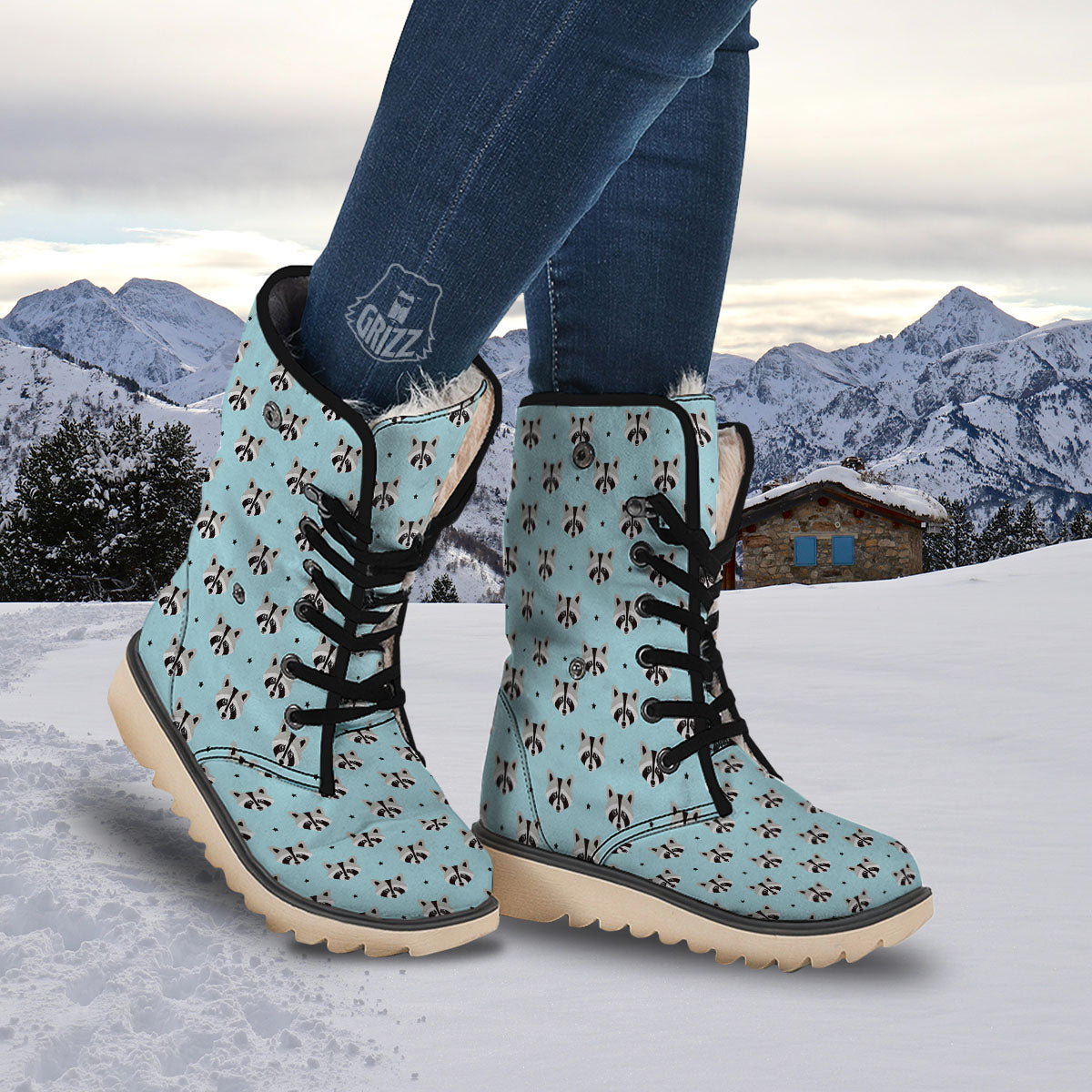 Raccoon Cartoon Print Pattern Snow Boots-grizzshop
