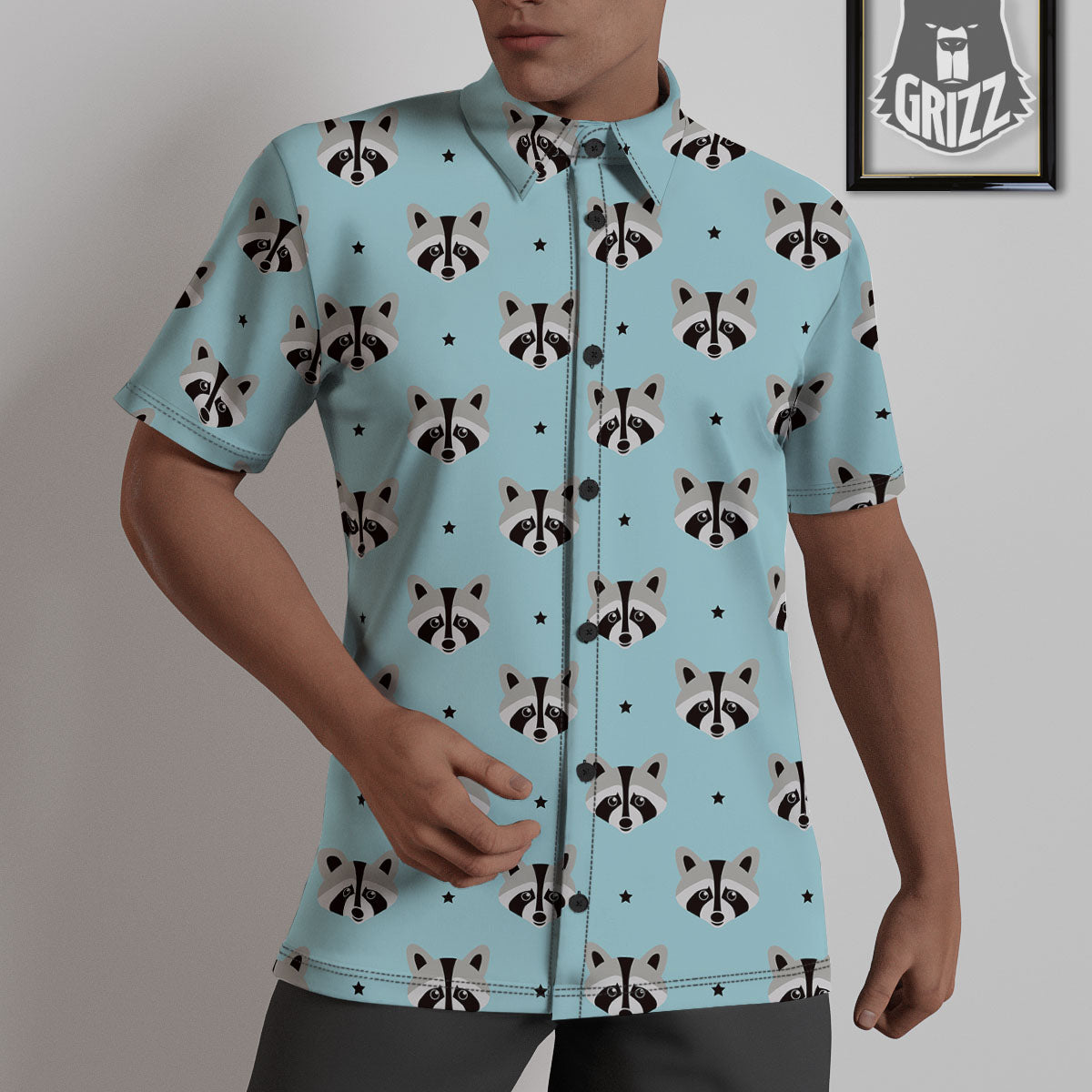 Raccoon Cartoon Print Pattern Untucked Shirts-grizzshop