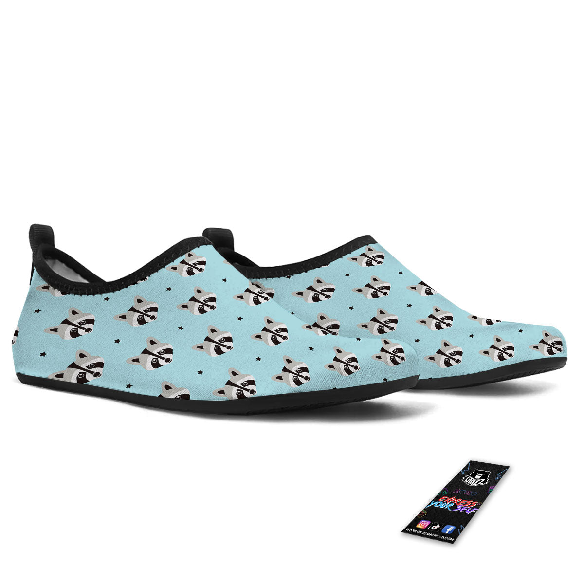 Raccoon Cartoon Print Pattern Water Shoes-grizzshop