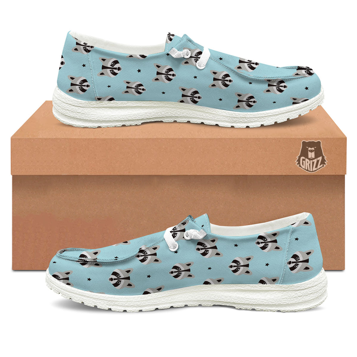 Raccoon Cartoon Print Pattern White Loafers-grizzshop