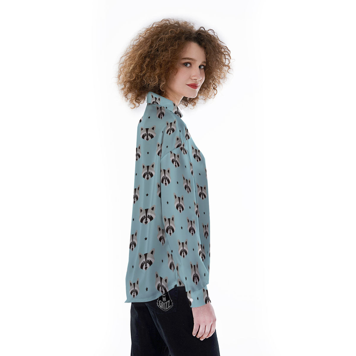 Raccoon Cartoon Print Pattern Women's Long Sleeve Shirts-grizzshop