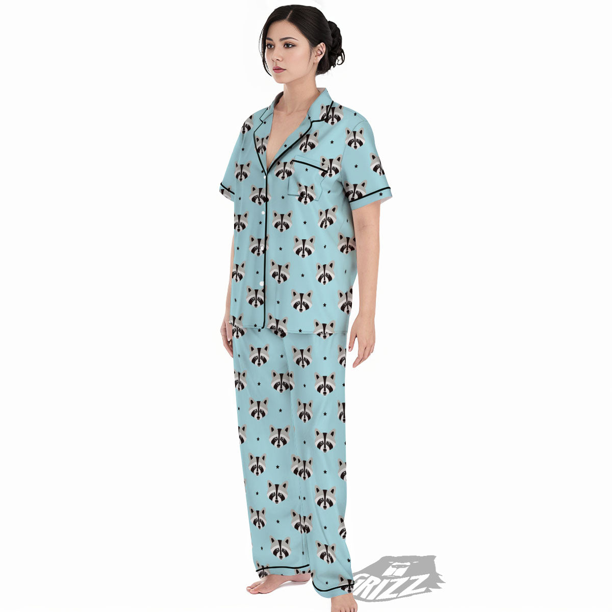 Raccoon Cartoon Print Pattern Women's Pajamas Set-grizzshop