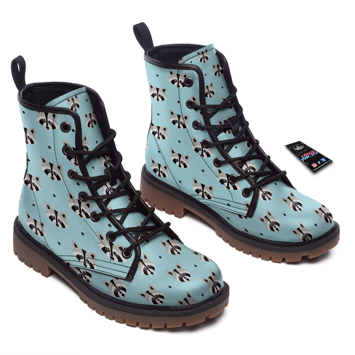 Raccoon Cartoon Print Pattern Work Boots-grizzshop
