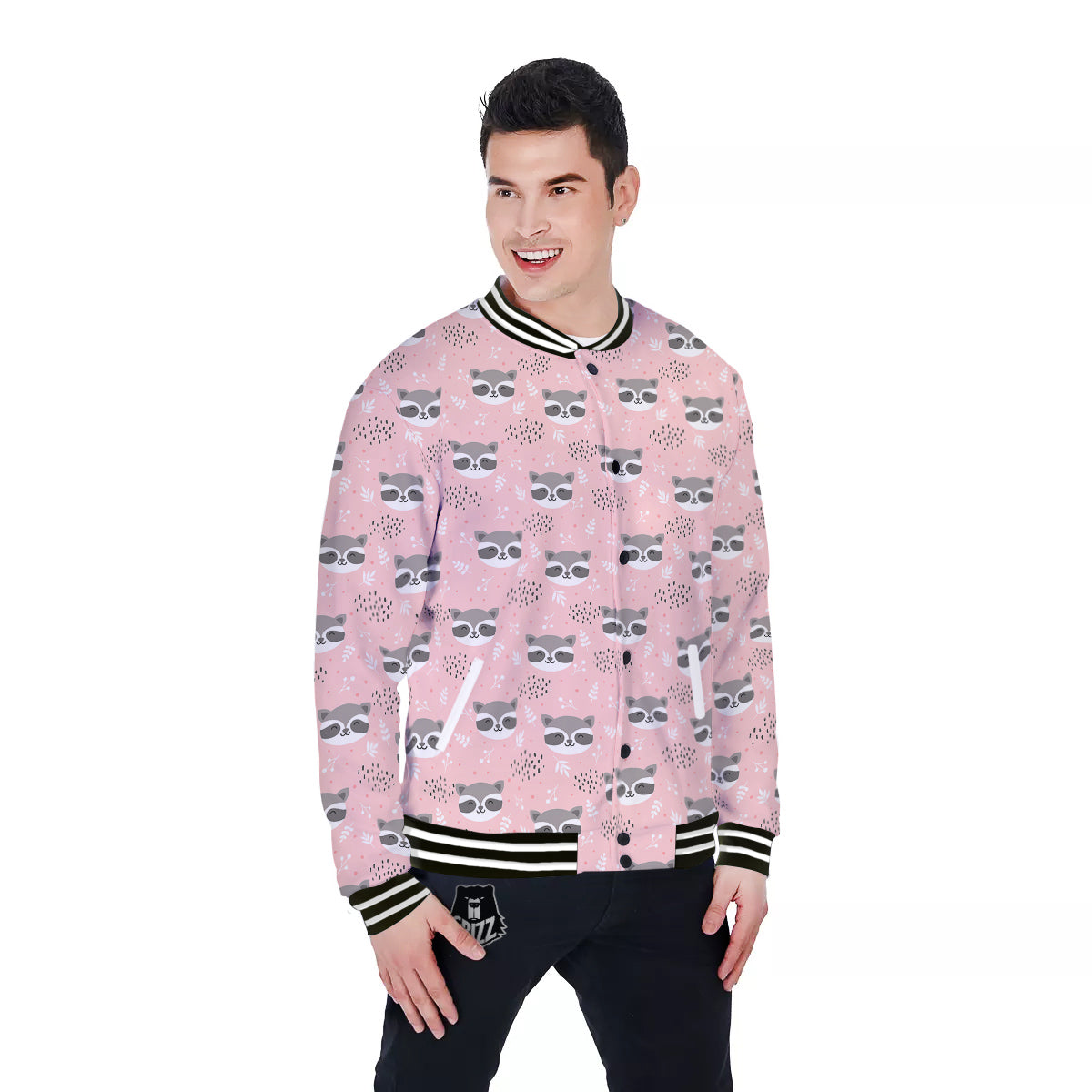 Raccoon Cute Print Pattern Baseball Jacket-grizzshop