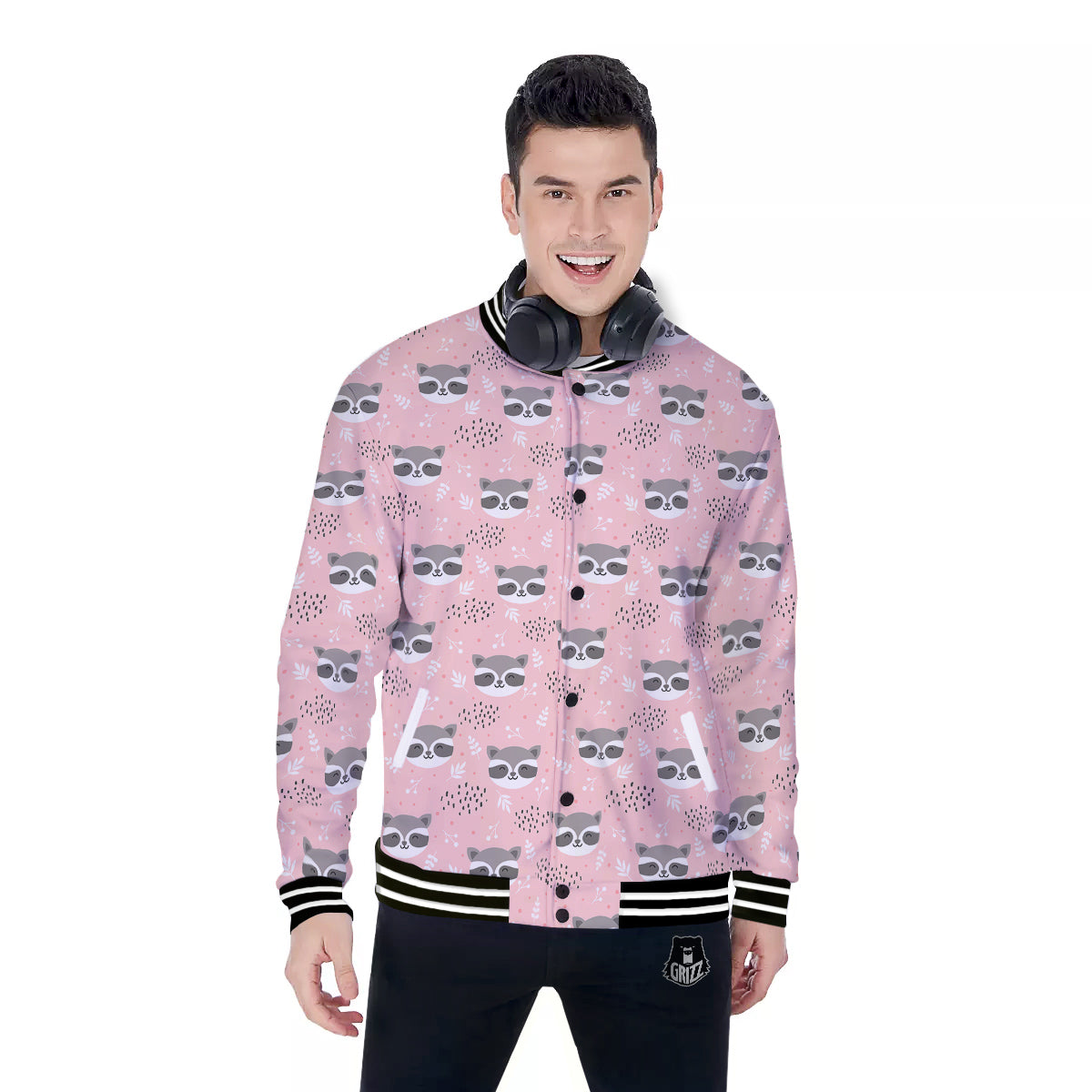 Raccoon Cute Print Pattern Baseball Jacket-grizzshop