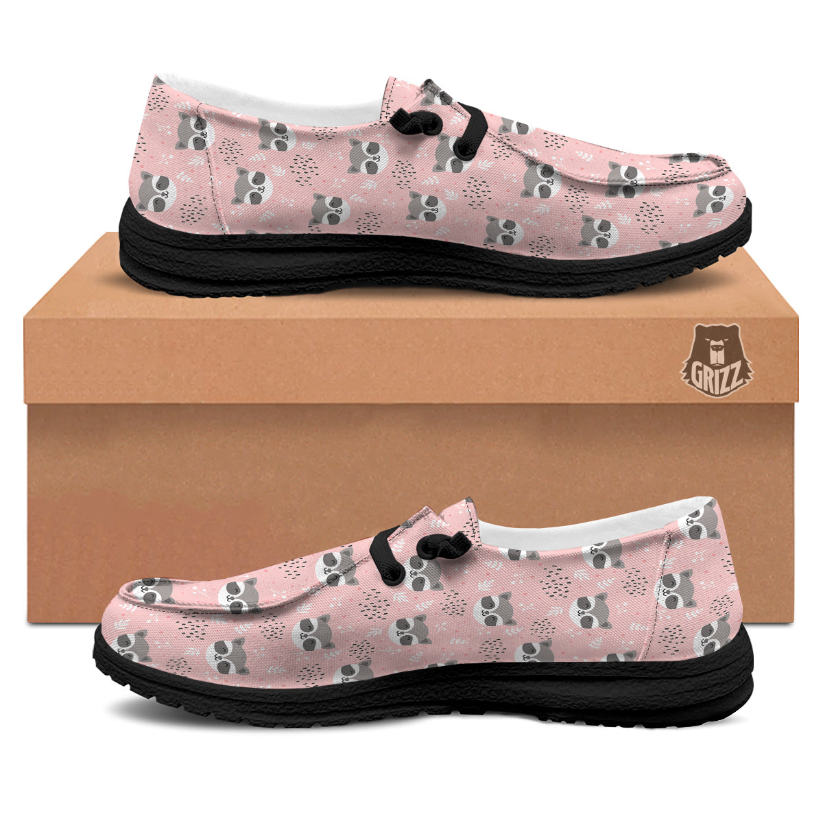 Raccoon Cute Print Pattern Black Loafers-grizzshop