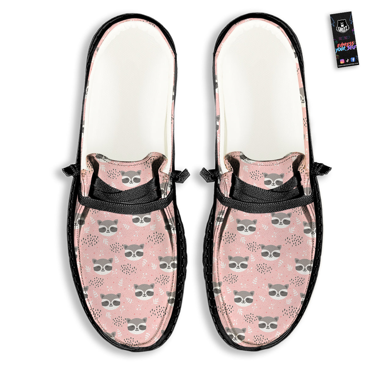 Raccoon Cute Print Pattern Black Loafers-grizzshop