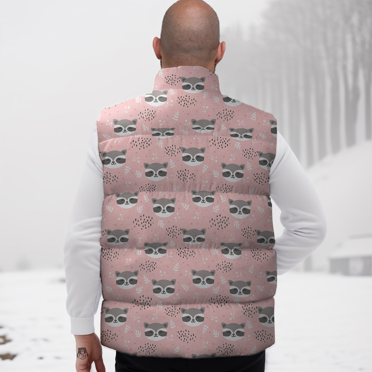 Raccoon Cute Print Pattern Down Vest