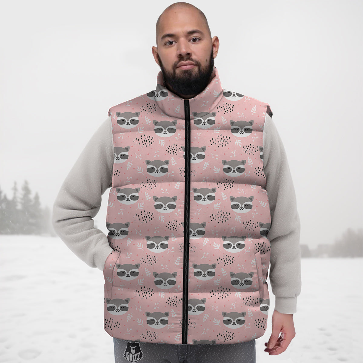 Raccoon Cute Print Pattern Down Vest