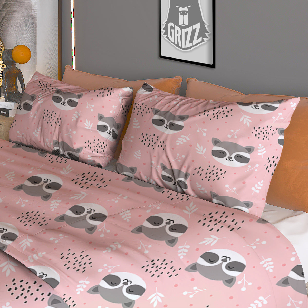 Raccoon Cute Print Pattern Duvet Cover Bedding Set