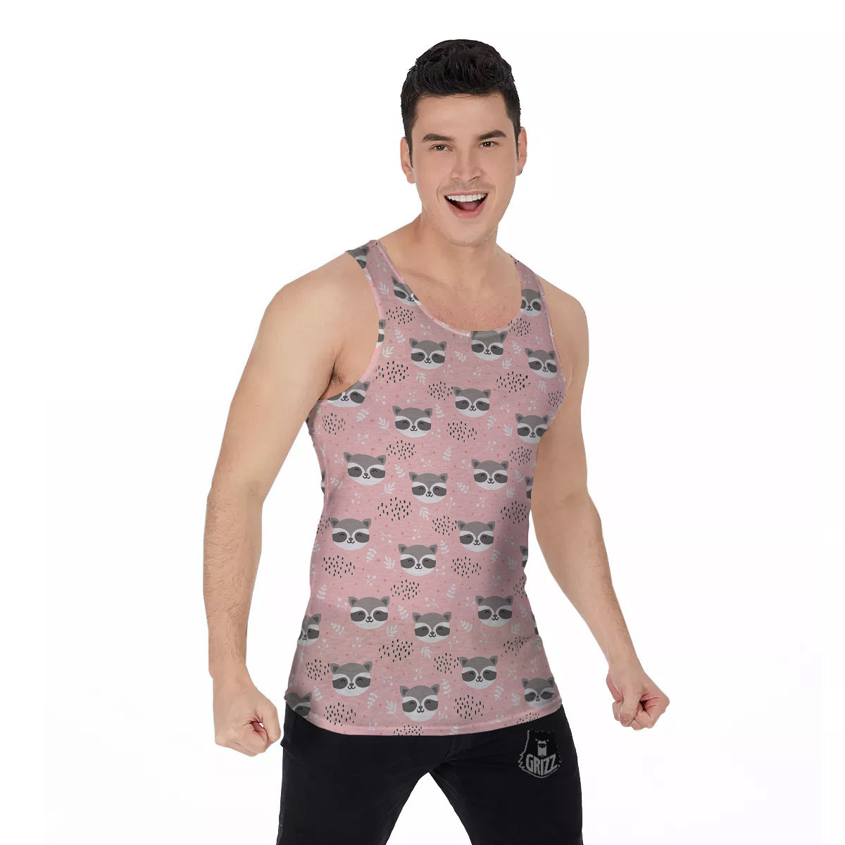 Raccoon Cute Print Pattern Men's Tank Top-grizzshop