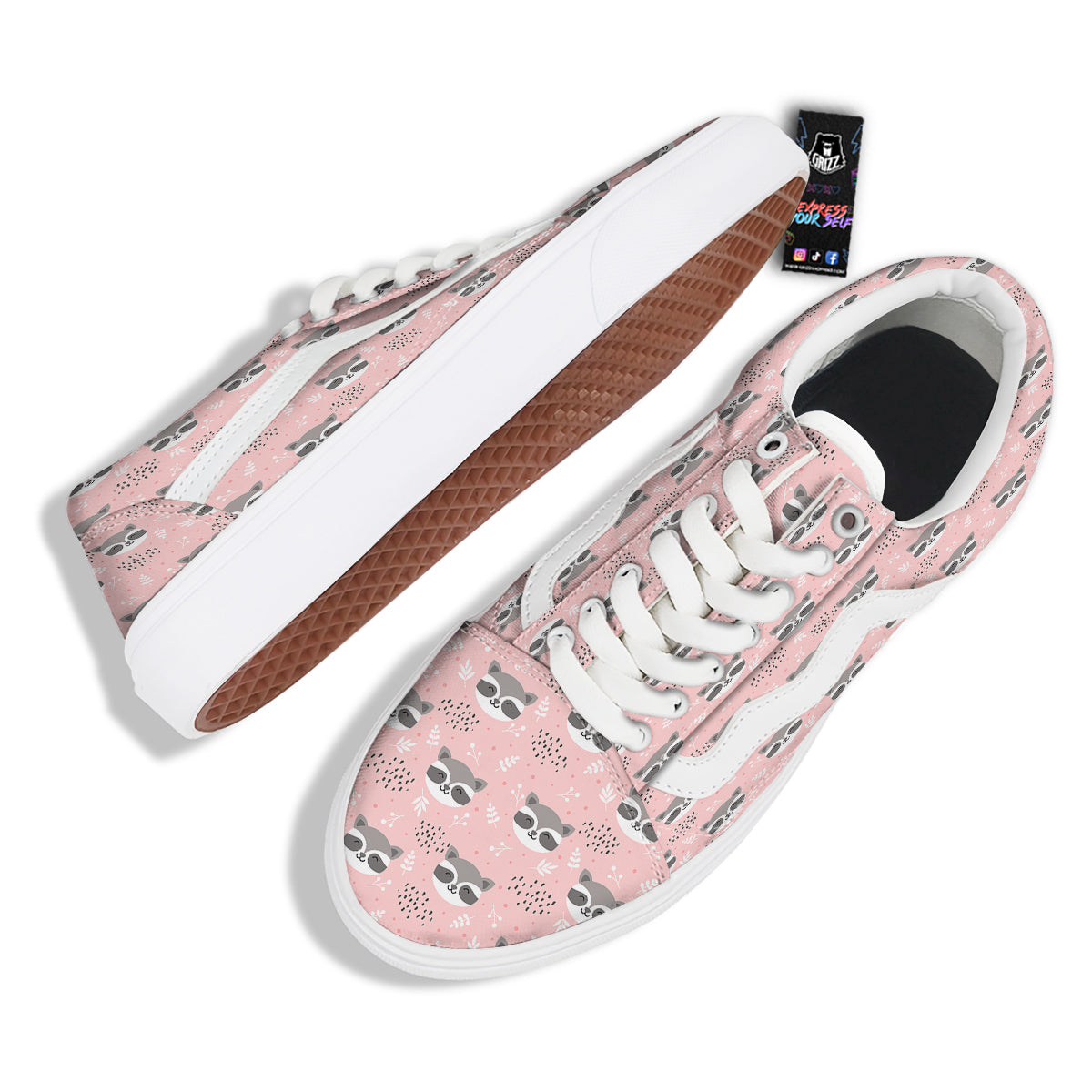 Raccoon Cute Print Pattern Skate Shoes-grizzshop