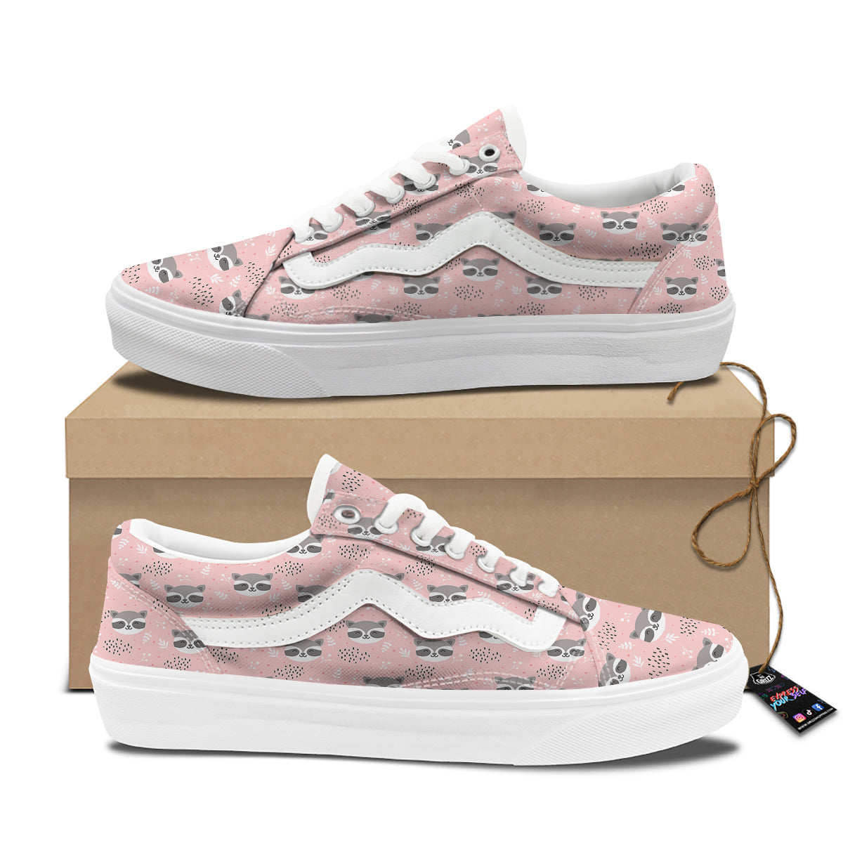 Raccoon Cute Print Pattern Skate Shoes-grizzshop
