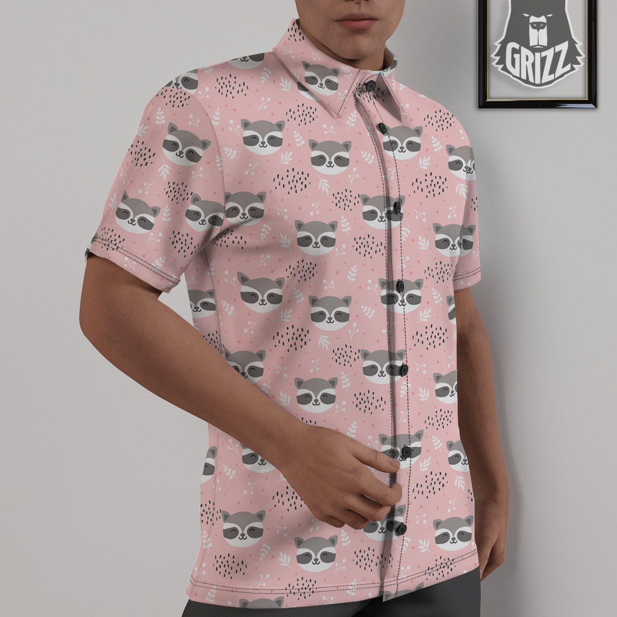 Raccoon Cute Print Pattern Untucked Shirts-grizzshop