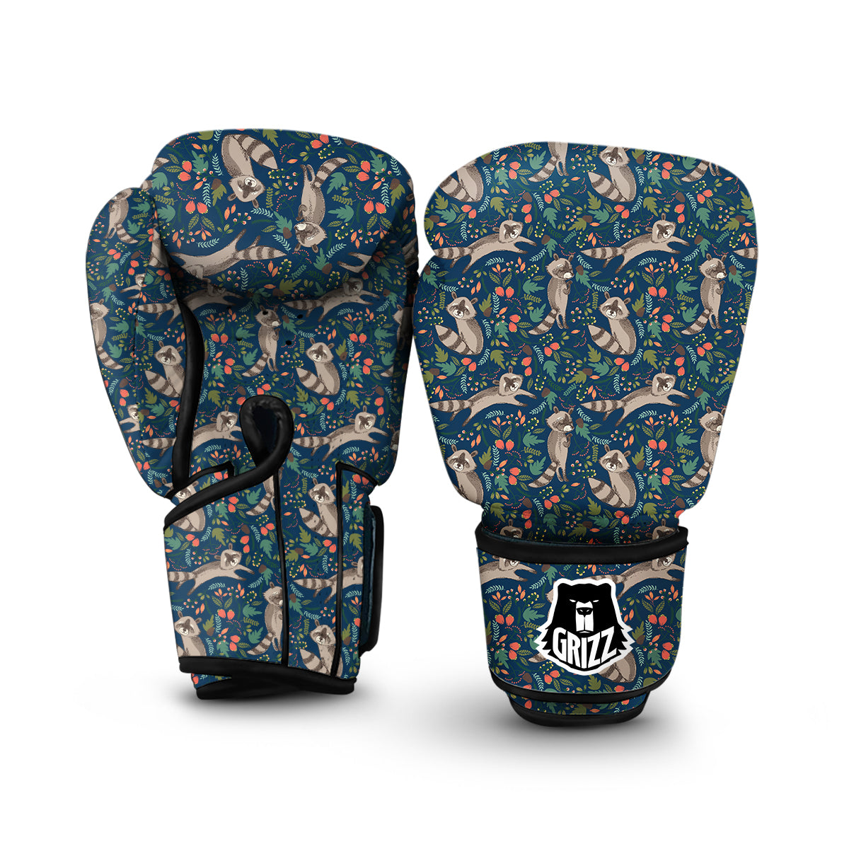 Raccoon Floral Pattern Print Boxing Gloves-grizzshop