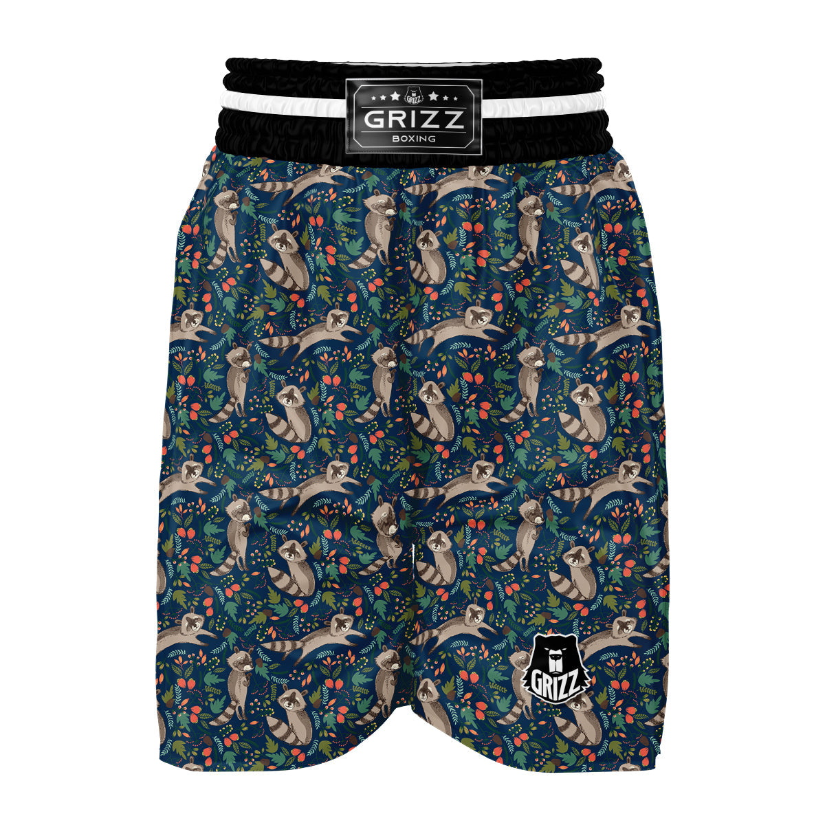 Raccoon Floral Pattern Print Boxing Shorts-grizzshop