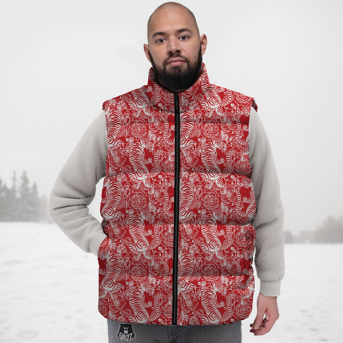 Raccoon Floral Pattern Print Down Vest
