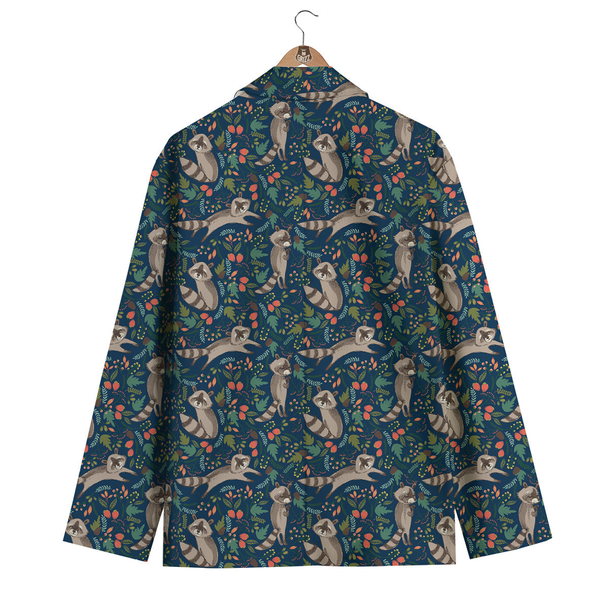 Raccoon Floral Pattern Print Men's Blazer-grizzshop