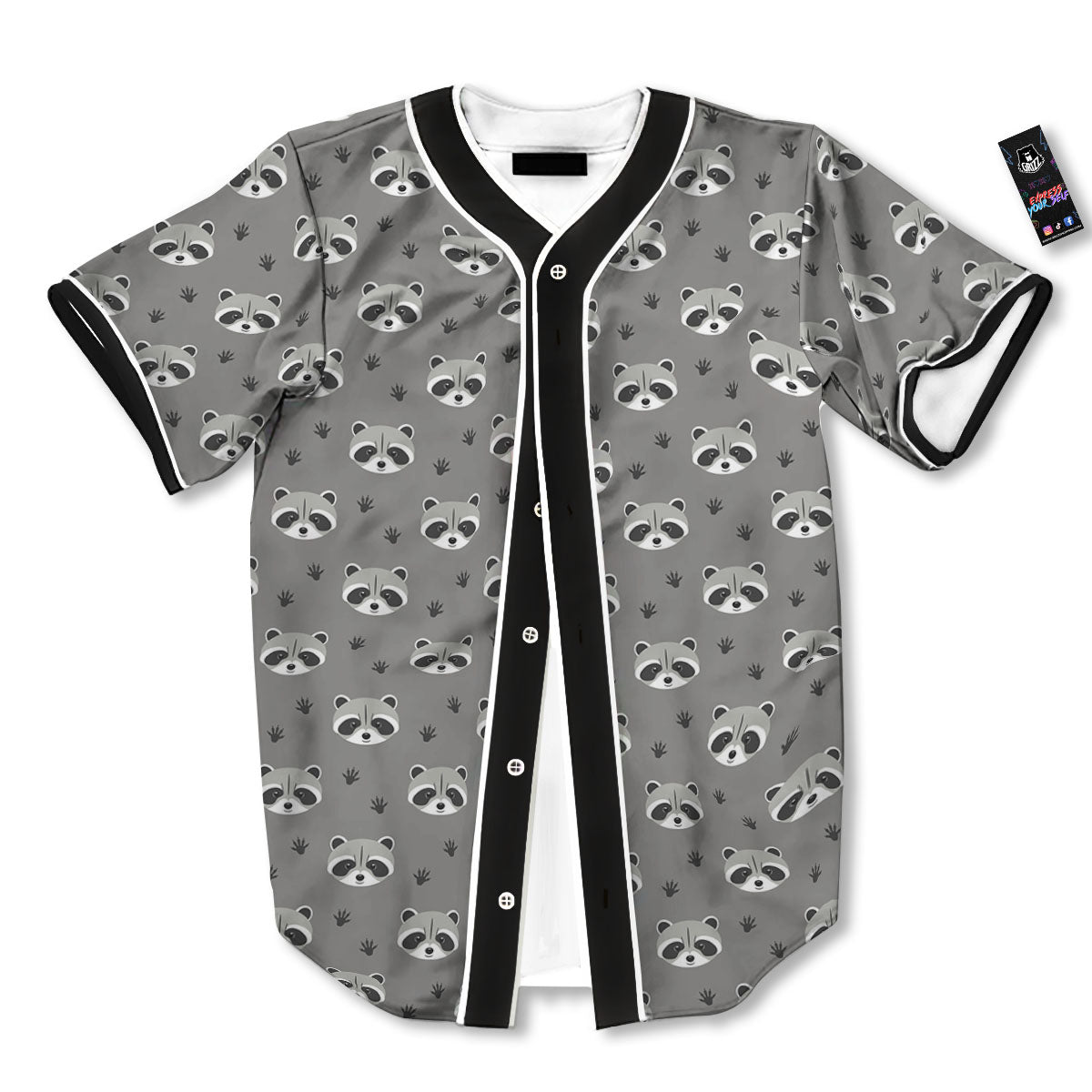Raccoon Grey Print Pattern Baseball Jersey-grizzshop
