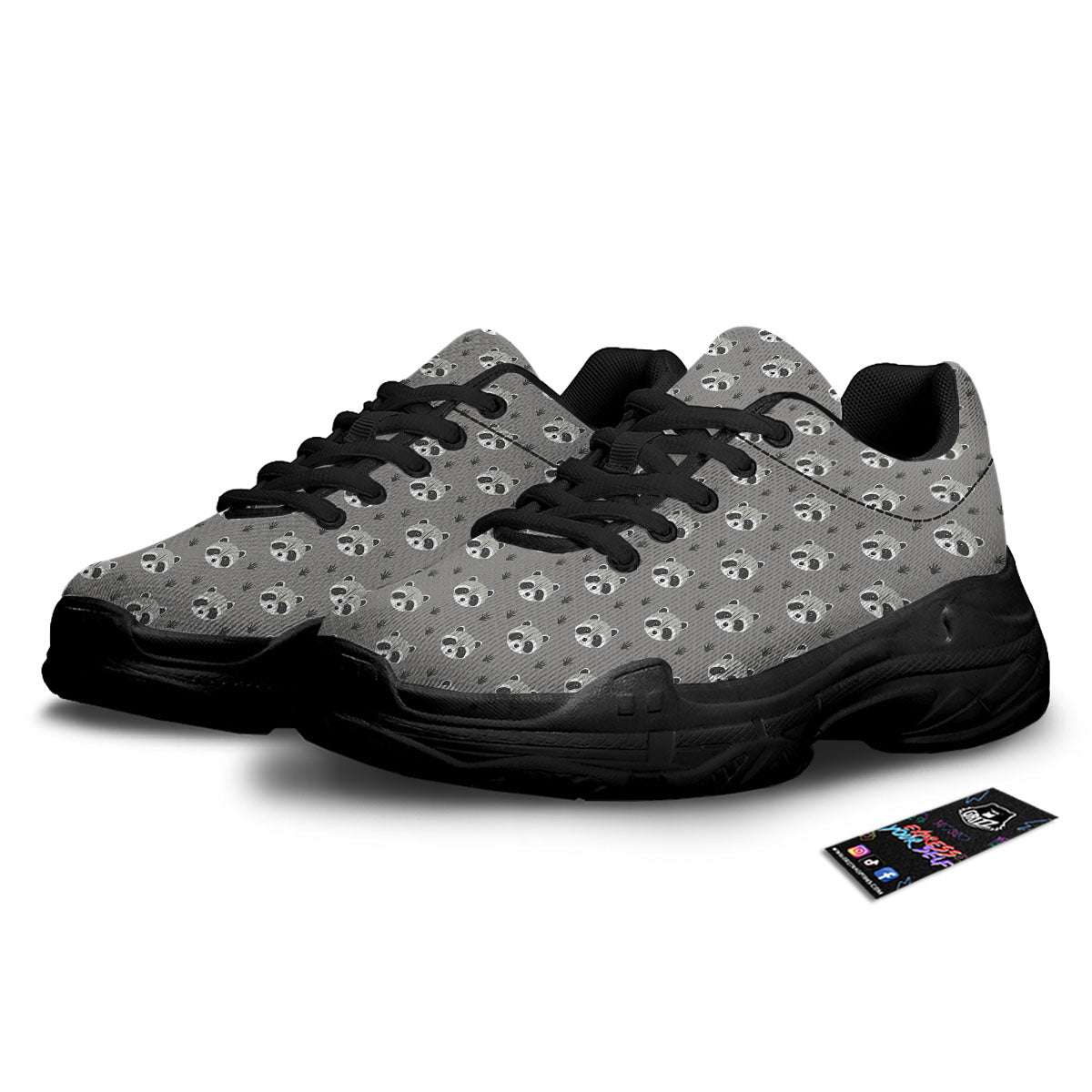 Raccoon Grey Print Pattern Black Chunky Shoes-grizzshop