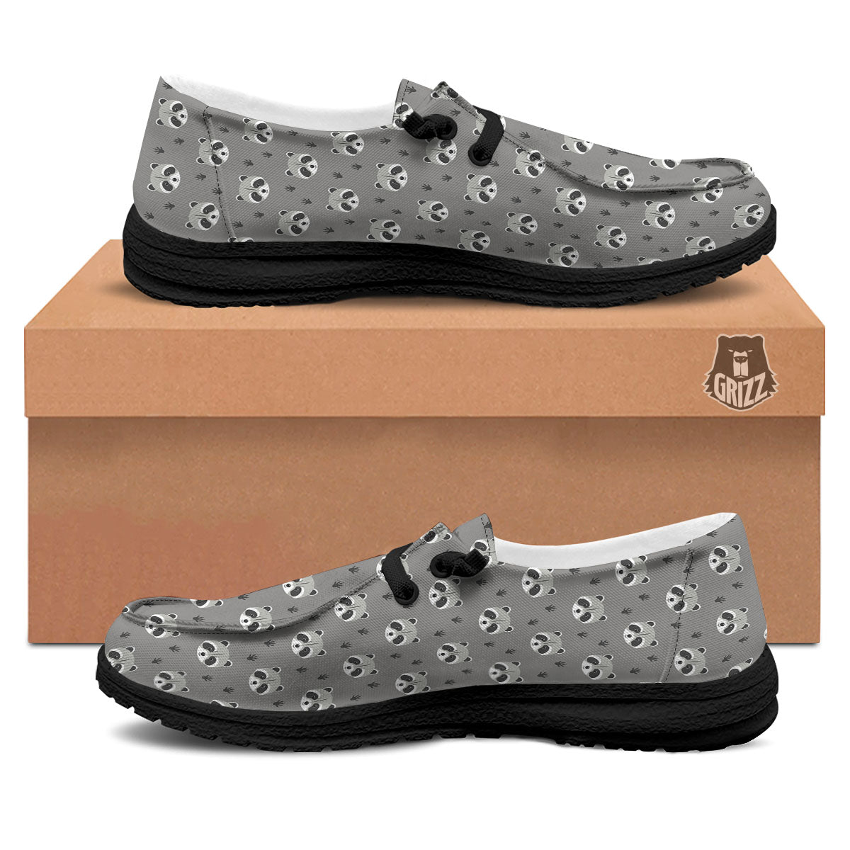 Raccoon Grey Print Pattern Black Loafers-grizzshop