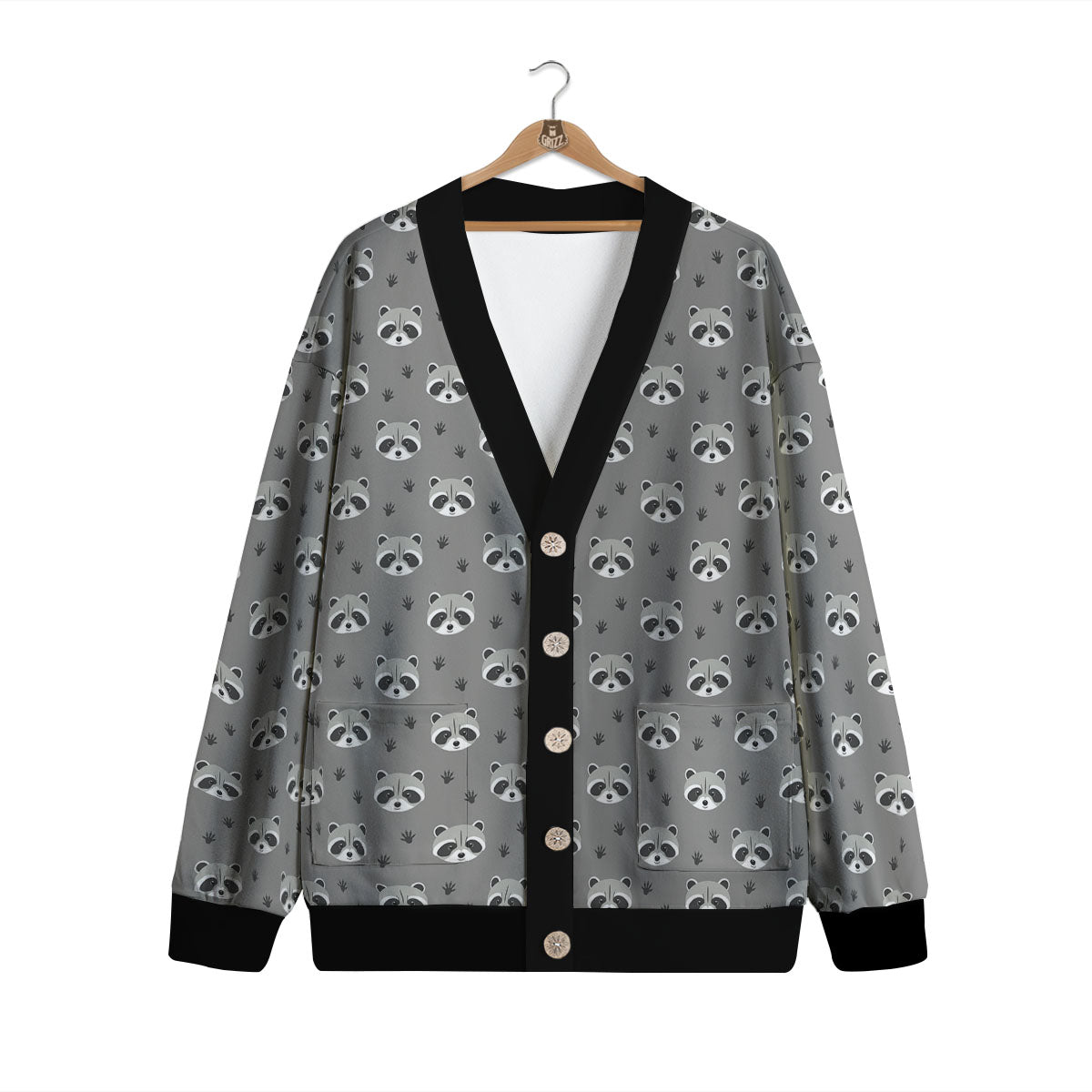 Raccoon Grey Print Pattern Cardigan-grizzshop