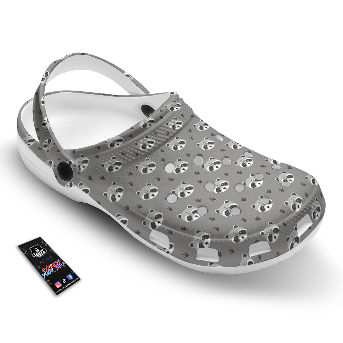 Raccoon Grey Print Pattern Clog-grizzshop