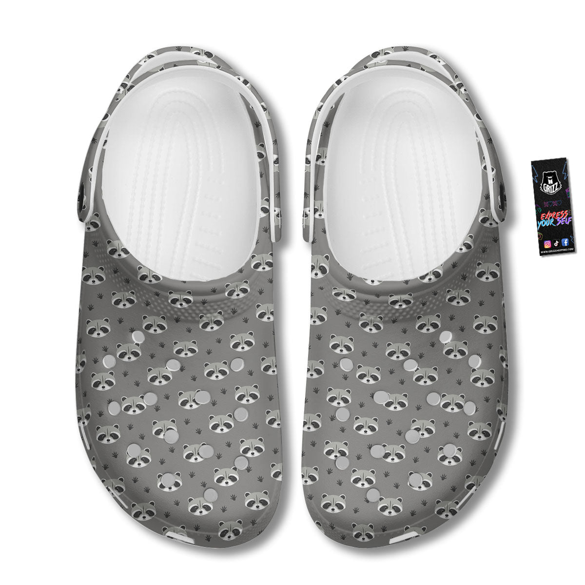 Raccoon Grey Print Pattern Clog-grizzshop
