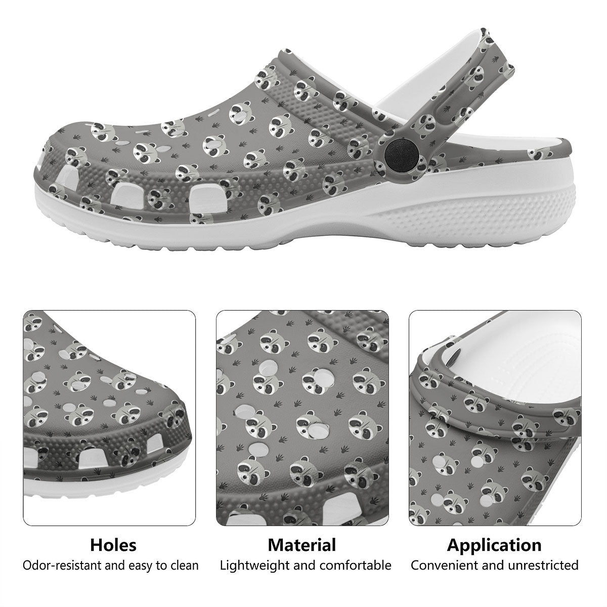 Raccoon Grey Print Pattern Clog-grizzshop