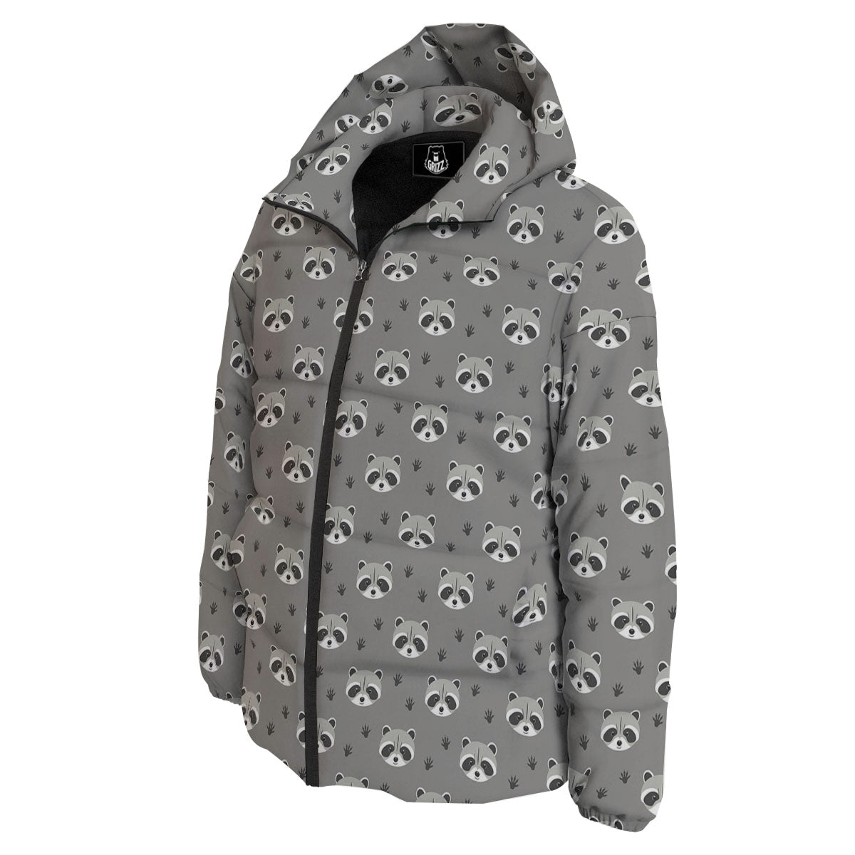 Raccoon Grey Print Pattern Down Jacket-grizzshop