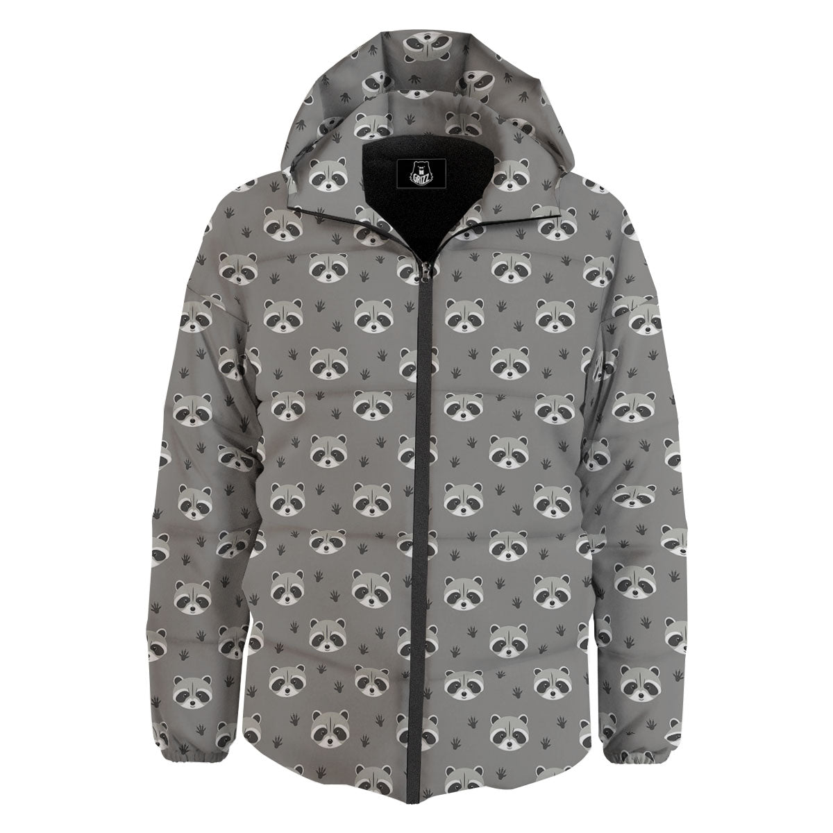 Raccoon Grey Print Pattern Down Jacket-grizzshop