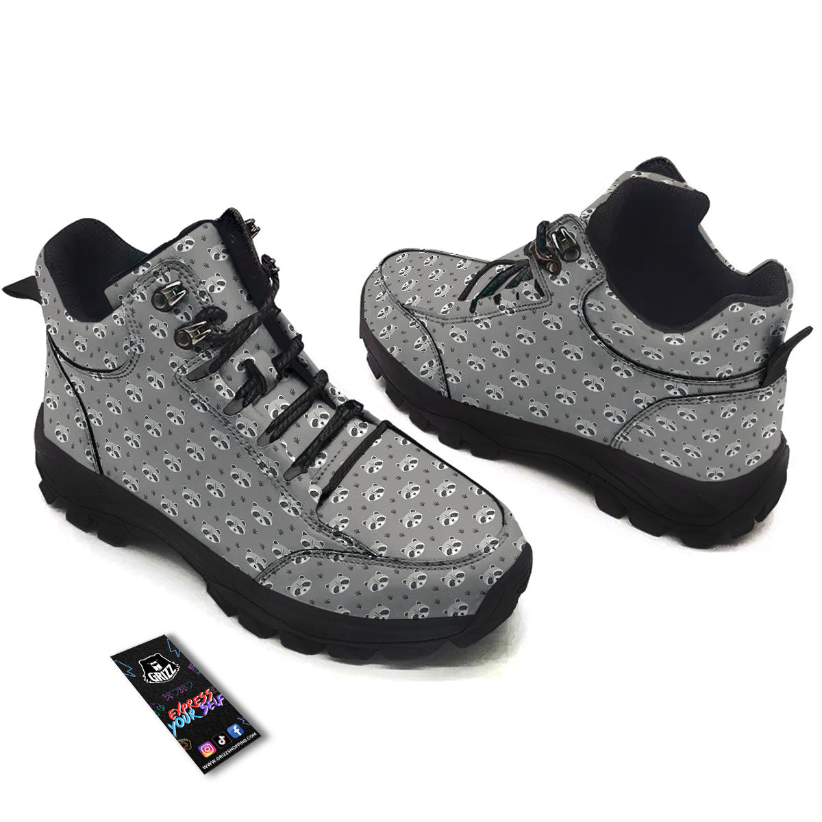 Raccoon Grey Print Pattern Hiking Shoes-grizzshop