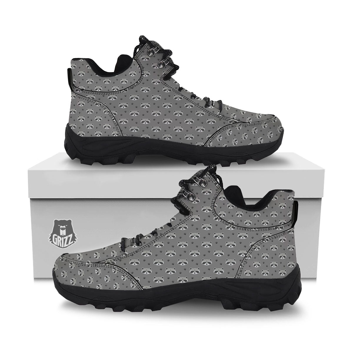 Raccoon Grey Print Pattern Hiking Shoes-grizzshop
