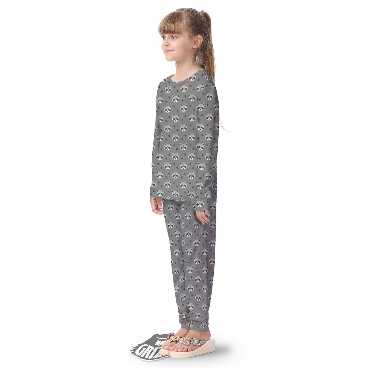 Raccoon Grey Print Pattern Kid's Pajamas-grizzshop