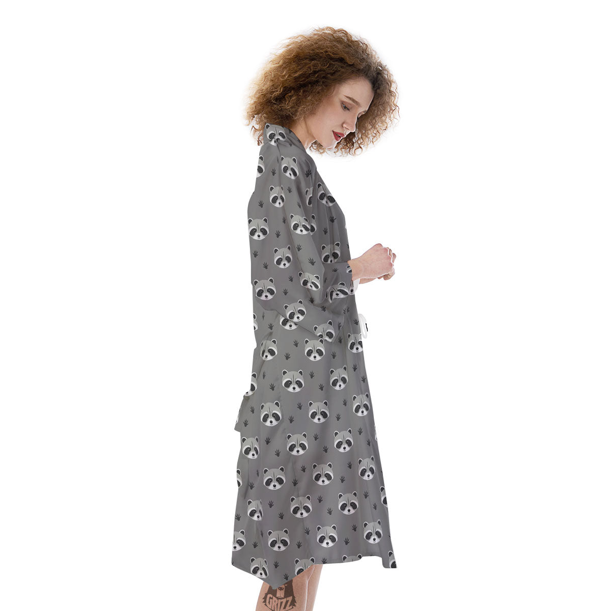 Raccoon Grey Print Pattern Kimono-grizzshop