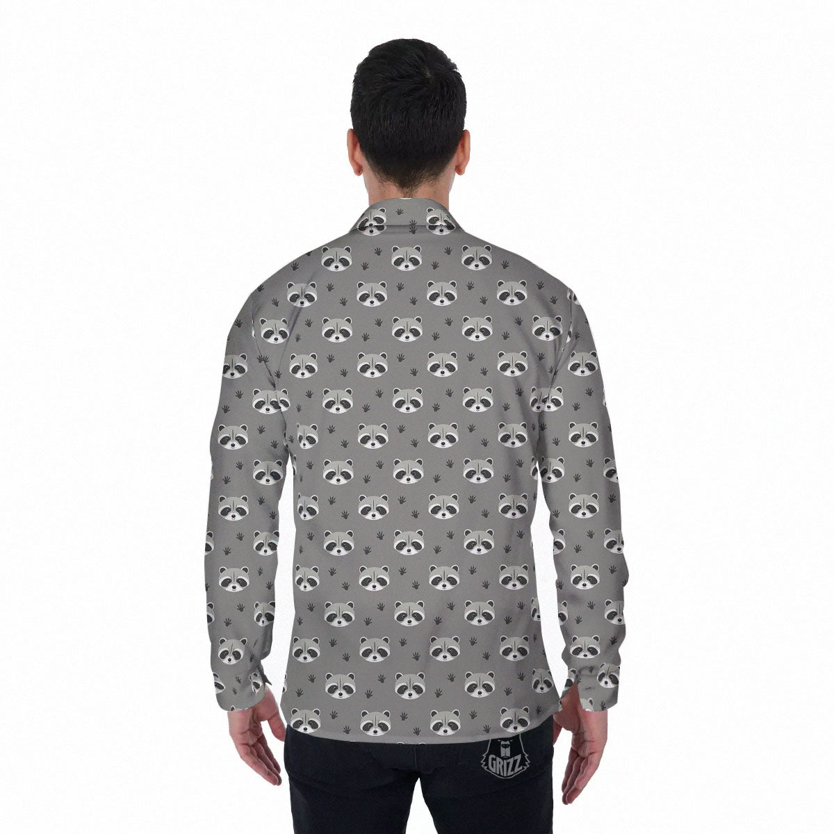 Raccoon Grey Print Pattern Men's Long Sleeve Shirts-grizzshop