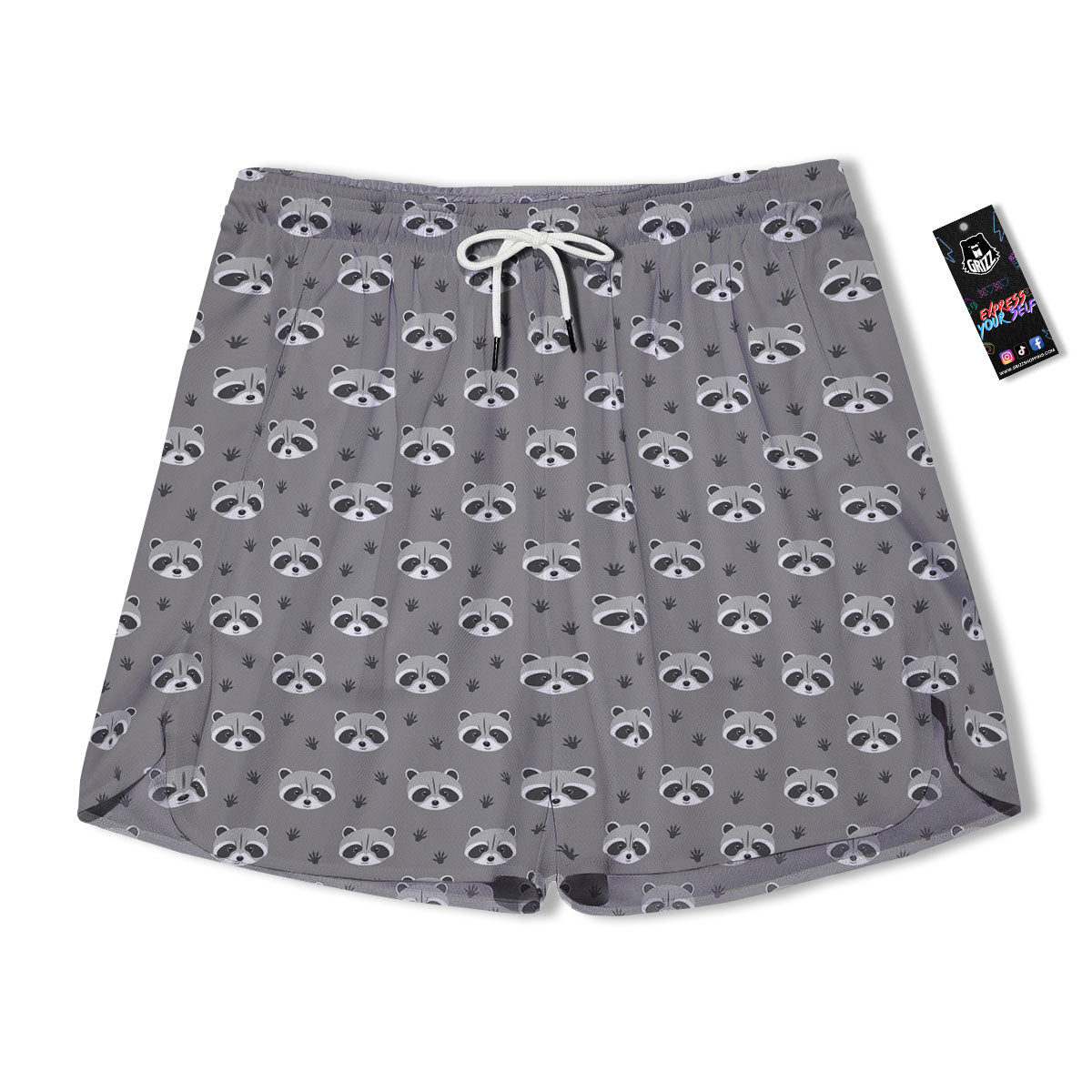 Raccoon Grey Print Pattern Men's Running Shorts-grizzshop