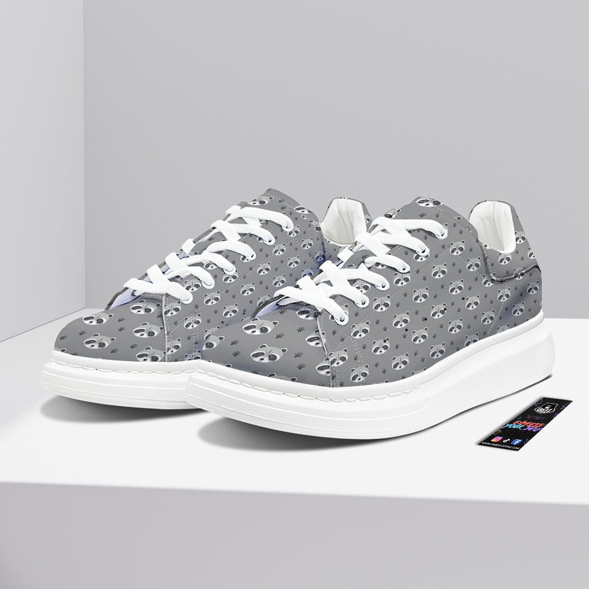 Raccoon Grey Print Pattern Platform Shoes-grizzshop