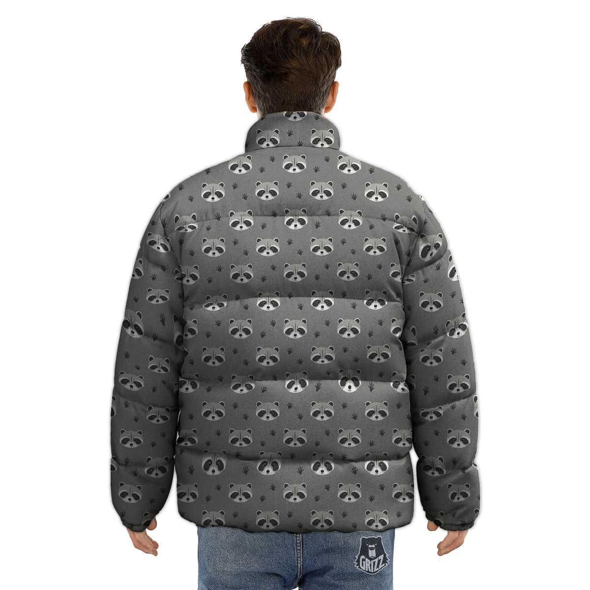 Raccoon Grey Print Pattern Puffer Jacket-grizzshop