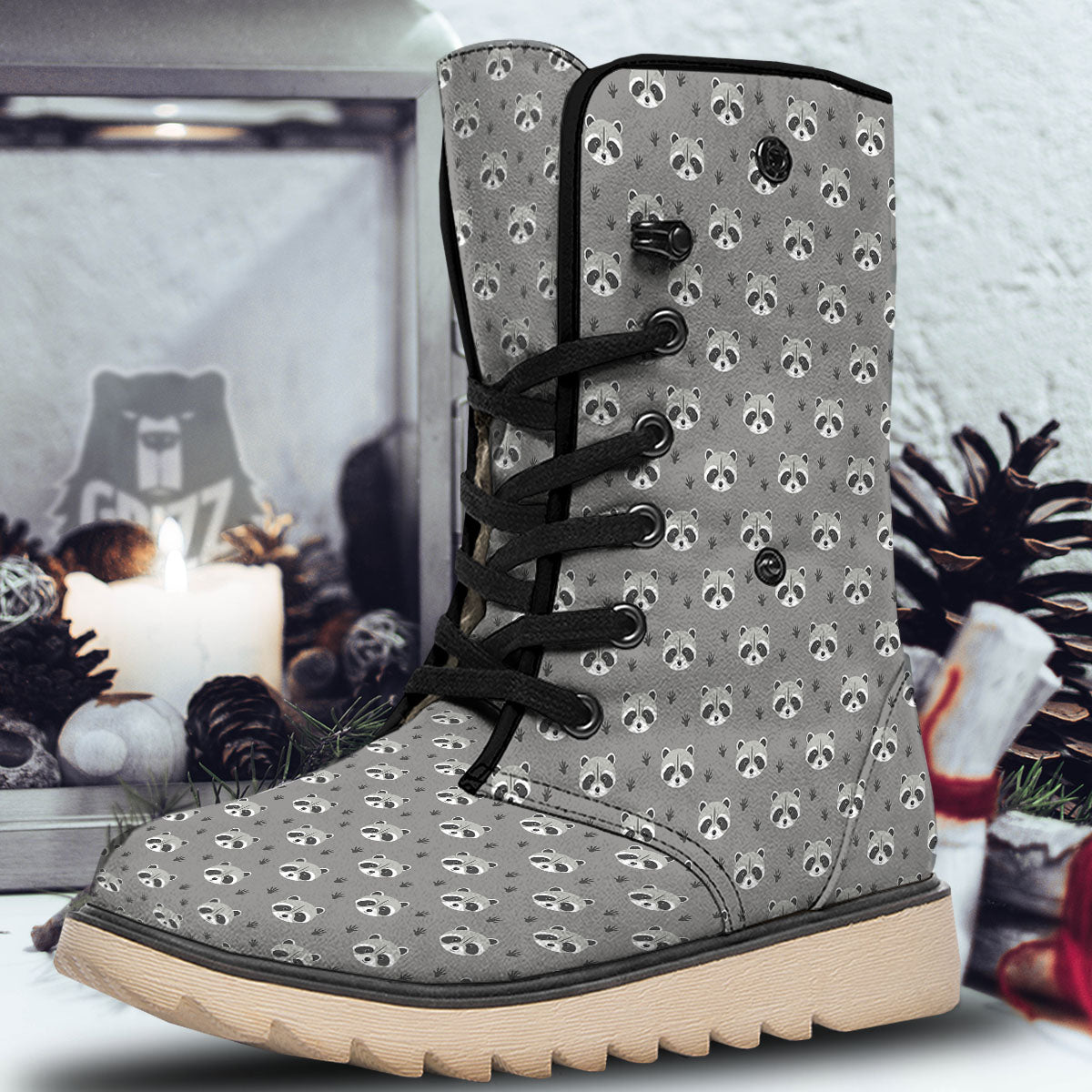 Raccoon Grey Print Pattern Snow Boots-grizzshop