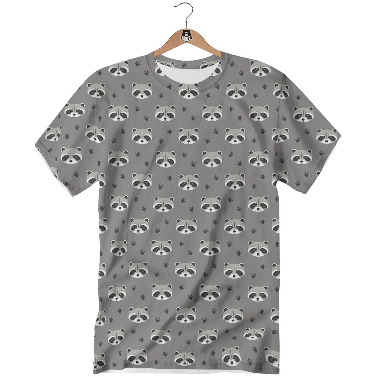 Raccoon Grey Print Pattern T-Shirt-grizzshop