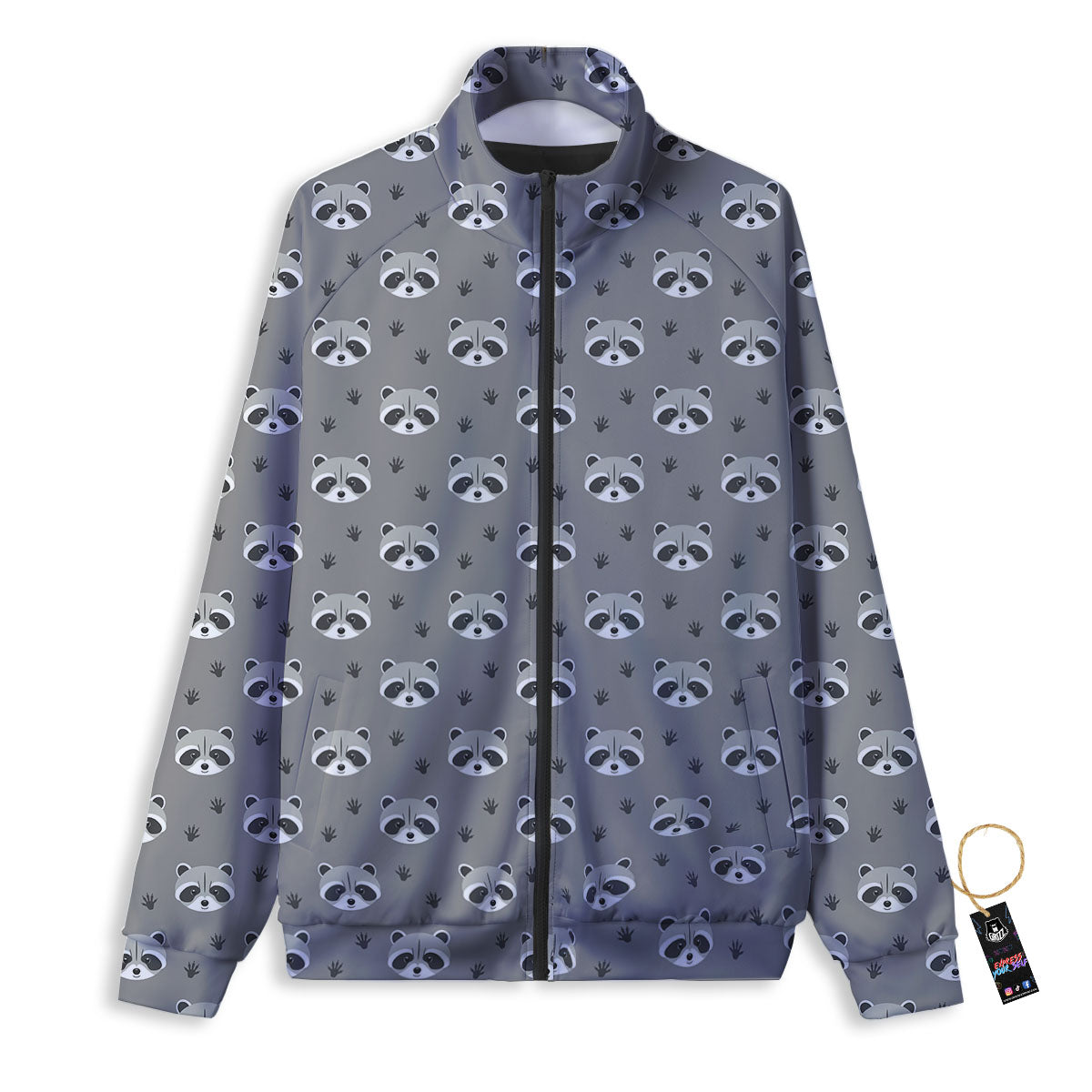 Raccoon Grey Print Pattern Track Jacket-grizzshop