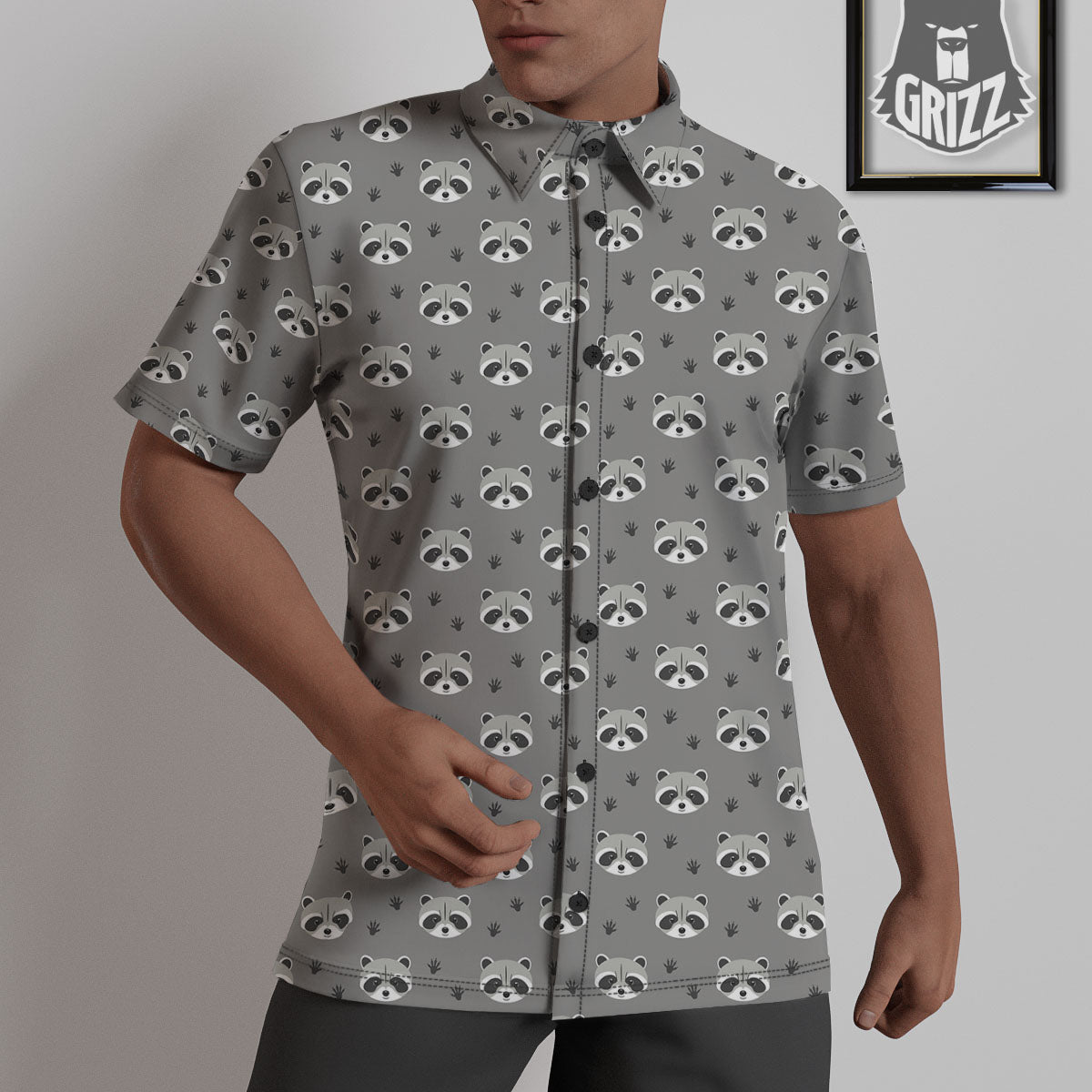 Raccoon Grey Print Pattern Untucked Shirts-grizzshop